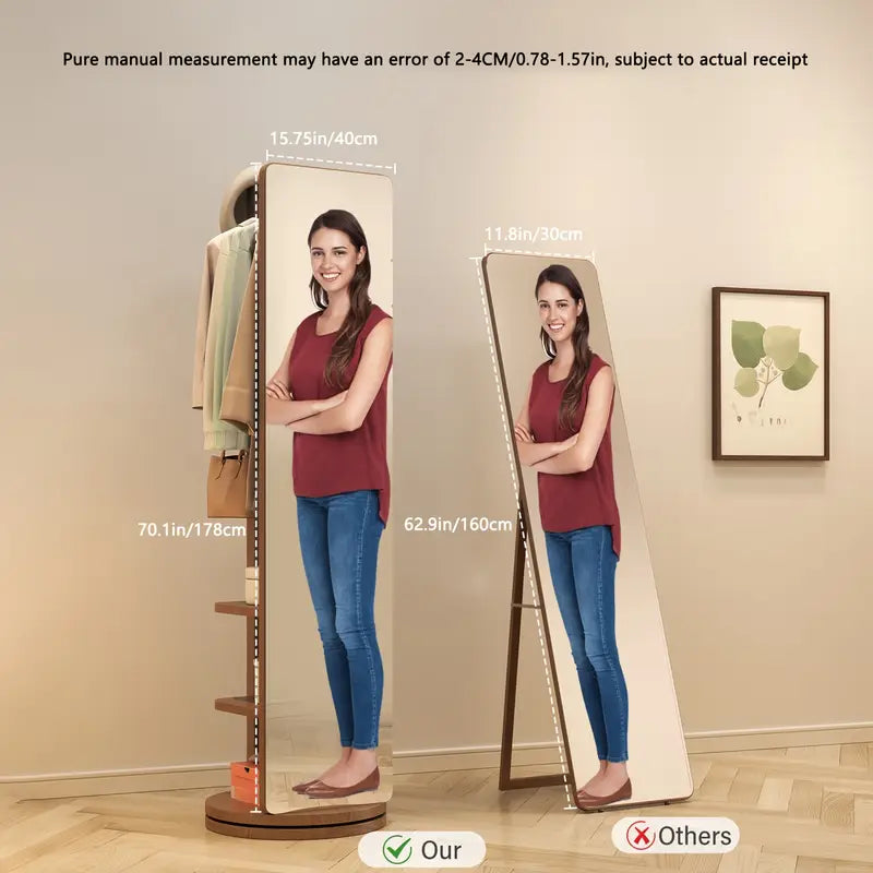 Specchio Eleganza 360° – in Legno Massello con Appendiabiti ✨